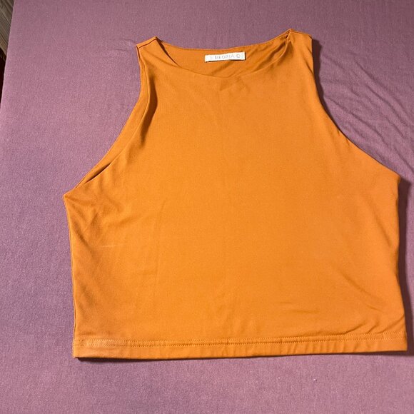 REORIA High Neck Cropped Tank Top in Burnt Orange - Size Large - Picture 2 of 6